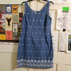 Amanda Joy LTD dress 16 embroidered v-neck denim chambray sleeveless VINTAGE